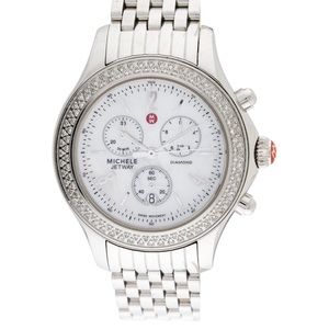MICHELE JETWAY Watch with Diamond Bezel Chain Bracelet GORGEOUS!